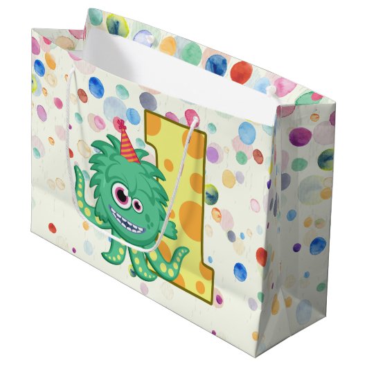 1e verjaardag van de Monster van de Birthday Large Cadeautasje (Voorkant Gekanteld)