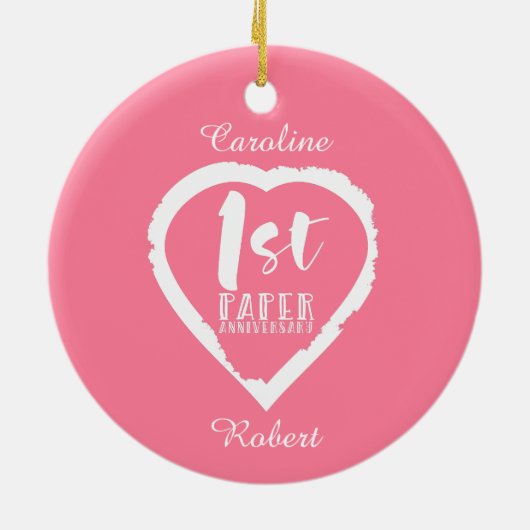 1e verjaardag van de papieren bruiloft keramisch ornament (Achterkant)