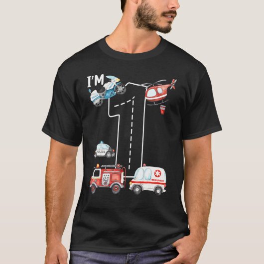 1e verjaardag van de vrachtwagen Ambulance politie T-shirt (Voorkant)
