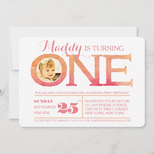 1e verjaardag van de Waterverf van de Ombre Één Fo Kaart (Voorkant)