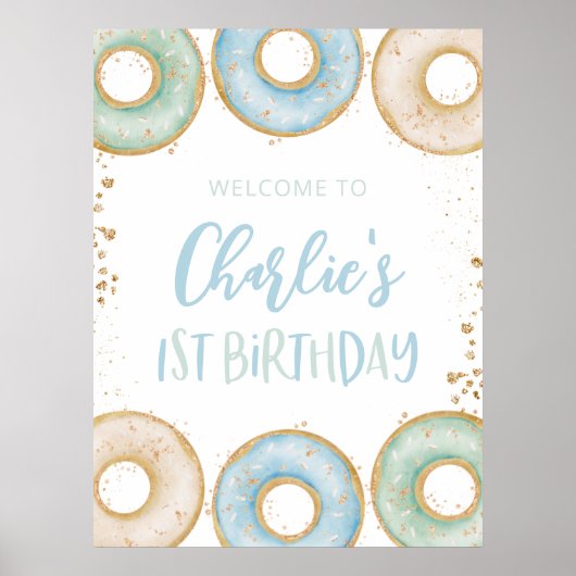 1e verjaardag van donut Posters borden van het Wel (Voorkant)