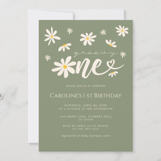 1e verjaardag van Groovy One Daisy Green Boho Kaart (Voorkant)