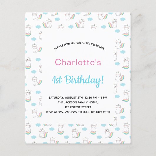 1e verjaardag van het meisje van Birthday met unic Flyer (Voorkant)