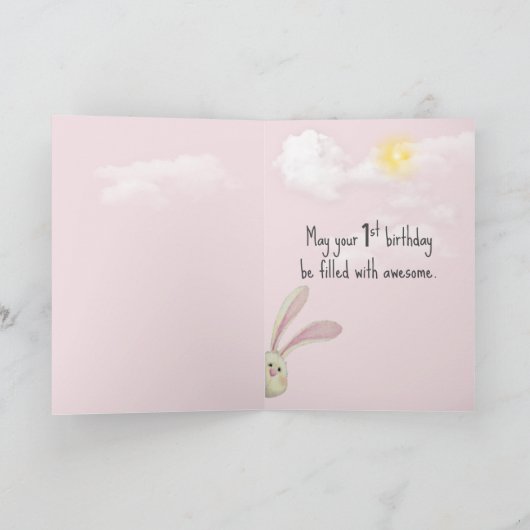 1e verjaardag van het roze bunnon kaart (Binnen)