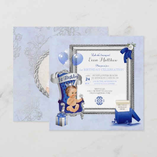 1e verjaardag van prins-jongen koninklijk blauw fo kaart (Voorkant / Achterkant)