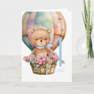 1e verjaardag van Teddy Bear-ballon Kaart