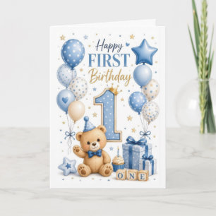 1e verjaardag van teddybeer voor jongetje kaart