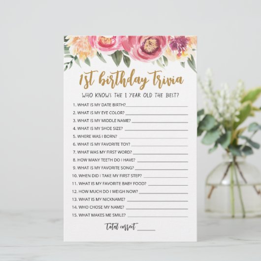 1e verjaardag van Trivia editable game (Staand voorkant)