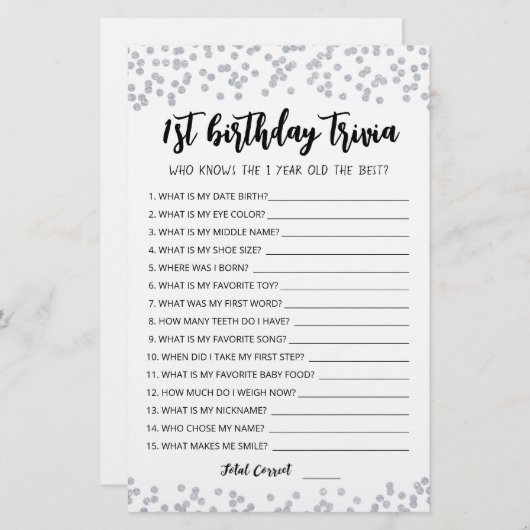 1e verjaardag van Trivia editable game (Voorkant / Achterkant)