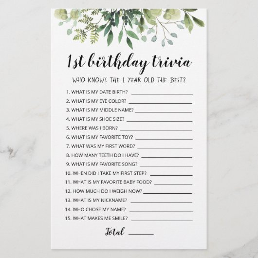 1e verjaardag van Trivia editable game (Voorkant)