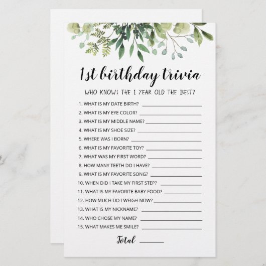 1e verjaardag van Trivia editable game (Voorkant / Achterkant)