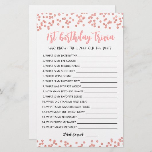 1e verjaardag van Trivia editable game (Voorkant / Achterkant)