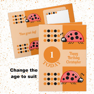 1e verjaardag vandaag 1 ladybugs rood sinaasappel kaart