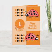 1e verjaardag vandaag 1 ladybugs rood sinaasappel kaart (Voorkant)