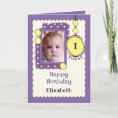 1e verjaardag vandaag 1 voeg fotonaam paars geel t kaart (Voorkant)