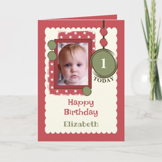1e verjaardag vandaag 1 voeg fotonaam rood groen t kaart (Voorkant)