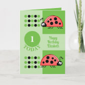 1e verjaardag vandaag de dag de ladybugs rood groe kaart (Voorkant)