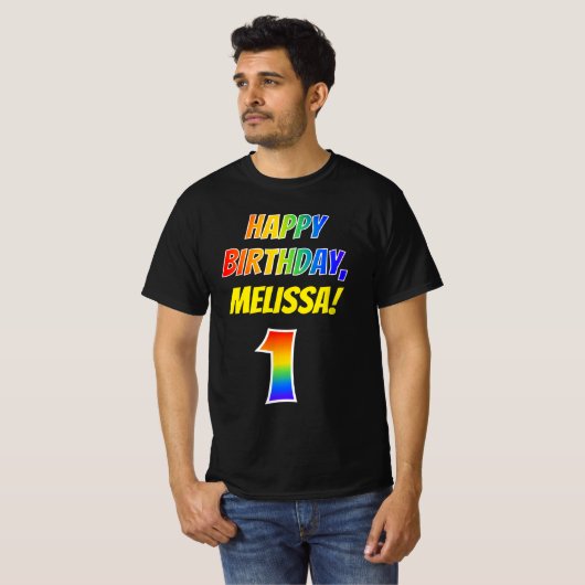 1e verjaardag — Vet, Vun, Regenboog 1, Aangepaste  T-shirt (Voorkant volledig)
