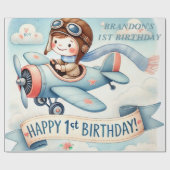 1e verjaardag vliegtuigjongen Waterverf omhoog Cadeaupapier (Vlak)