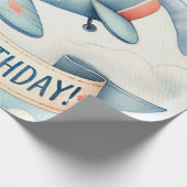 1e verjaardag vliegtuigjongen Waterverf omhoog Cadeaupapier (Hoek)
