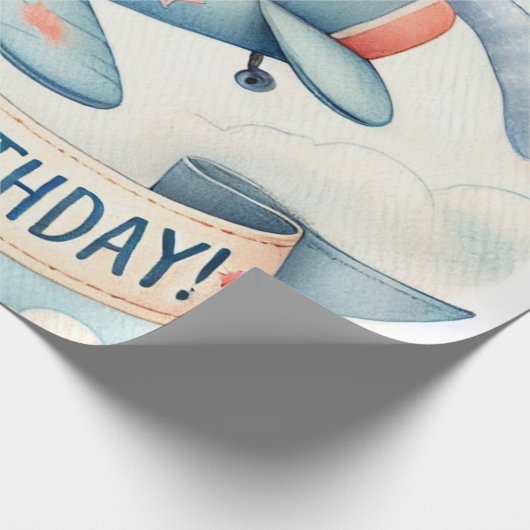 1e verjaardag vliegtuigjongen Waterverf omhoog Cadeaupapier (Hoek)