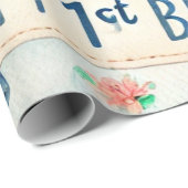 1e verjaardag vliegtuigjongen Waterverf omhoog Cadeaupapier (Rol Hoek)