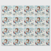 1e verjaardag vliegtuigjongen Waterverf omhoog Cadeaupapier (Vlak)