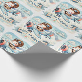 1e verjaardag vliegtuigjongen Waterverf omhoog Cadeaupapier (Hoek)