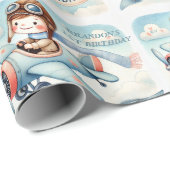 1e verjaardag vliegtuigjongen Waterverf omhoog Cadeaupapier (Rol Hoek)