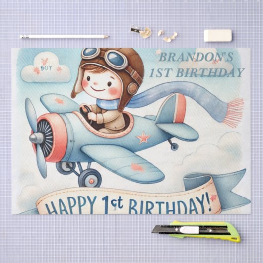 1e verjaardag vliegtuigjongen Waterverf omhoog Tissuepapier (Craft)