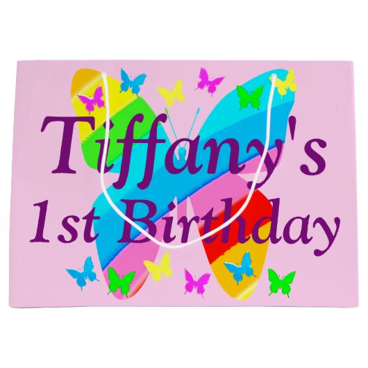 1E VERJAARDAG VLINDER GEPERSONALISEERDE GESCHENKZA LARGE CADEAUTASJE (Voorkant)