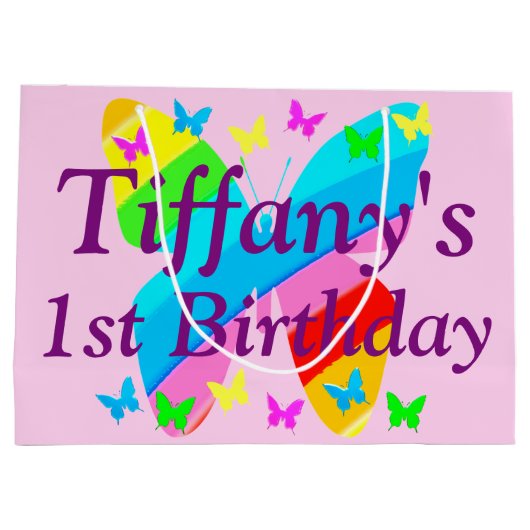 1E VERJAARDAG VLINDER GEPERSONALISEERDE GESCHENKZA LARGE CADEAUTASJE (Achterkant)