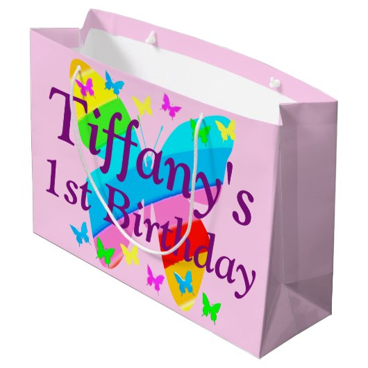 1E VERJAARDAG VLINDER GEPERSONALISEERDE GESCHENKZA LARGE CADEAUTASJE (Achterkant Gekanteld)