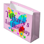 1E VERJAARDAG VLINDER GEPERSONALISEERDE GESCHENKZA LARGE CADEAUTASJE (Voorkant Gekanteld)