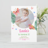 1e Verjaardag Vlinder Uitnodiging met Foto (Staand voorkant)