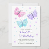 1e Verjaardag Vlinderbloemen Waterverf Paarse Kaart (Voorkant)