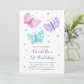 1e Verjaardag Vlinderbloemen Waterverf Paarse Kaart (Staand voorkant)