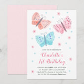 1e verjaardag Vlinderbloemen Waterverf Roze Kaart (Voorkant / Achterkant)