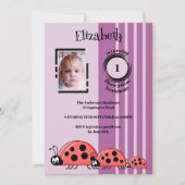 1e verjaardag voeg foto ladybugs rood paars toe kaart (Voorkant)
