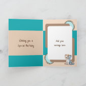 1e verjaardag voeg naam schattig luipaard roze bru kaart (Binnen)