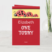 1e verjaardag voeg naam toe ladybugs rood geel kaart (Achterkant)