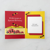 1e verjaardag voeg naam toe ladybugs rood geel kaart (Binnen)