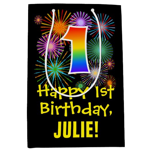 1e verjaardag: Vuurwapenpatroon met vuursteentje + Medium Cadeauzakje (Voorkant)