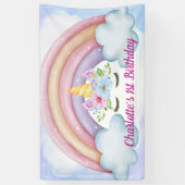 1e Verjaardag Waterverf Bloemen Eenhoorn Feest Spandoek (Verticaal)