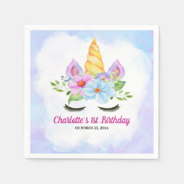 1e Verjaardag Waterverf Bloemen Magische Eenhoorn Servet