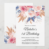 1e verjaardag Waterverf botanische bloemen Kaart (Voorkant / Achterkant)