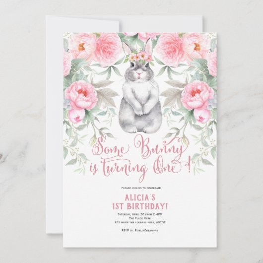 1e verjaardag, Waterverf Flower, Some bunny is one Kaart (Voorkant)