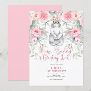 1e verjaardag, Waterverf Flower, Some bunny is one Kaart