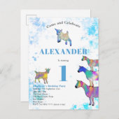 1e verjaardag Waterverf geiten Uitnodiging Briefkaart (Voorkant / Achterkant)