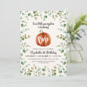 1e verjaardag Waterverf Pumpkin & Eucalyptus Kaart (Staand voorkant)